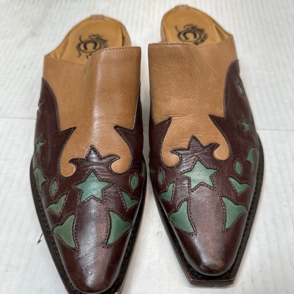 CHARLIE 1 HORSE by Lucheese Western Mules Brown Aqua Leather‎ Women's Size 6